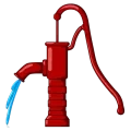Illustation d'une pompe à eau manuelle rouge avec de l'eau qui en coule