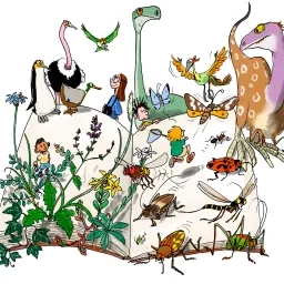 Plante et insecte sortant d'un livre